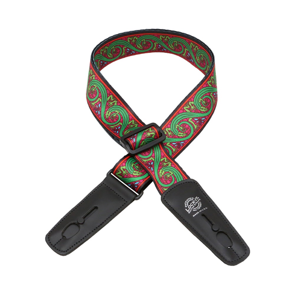 Lock-It Straps Bob Masse Series 36'' - 60'' Guitar Bass Strap, Green Lizards