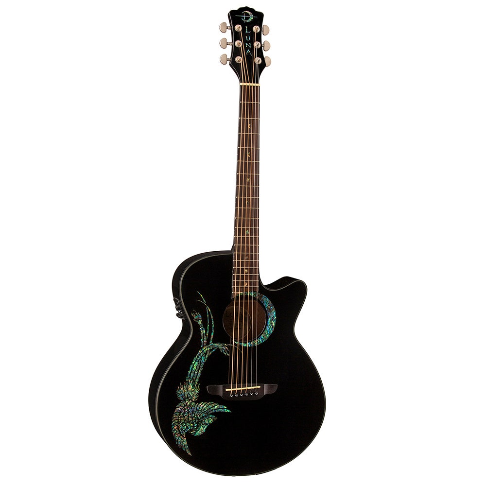 Luna FAU PHX BLK Fauna Phoenix Folk Style Cutaway Acoustic-Electric Guitar in Black (B-Stock)