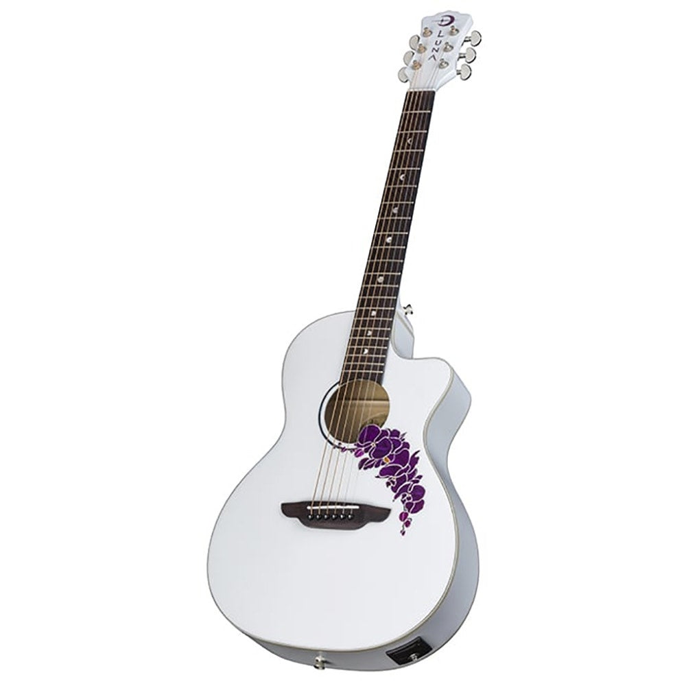 Luna Flora Orchid Acoustic-Electric Guitar - Classic White