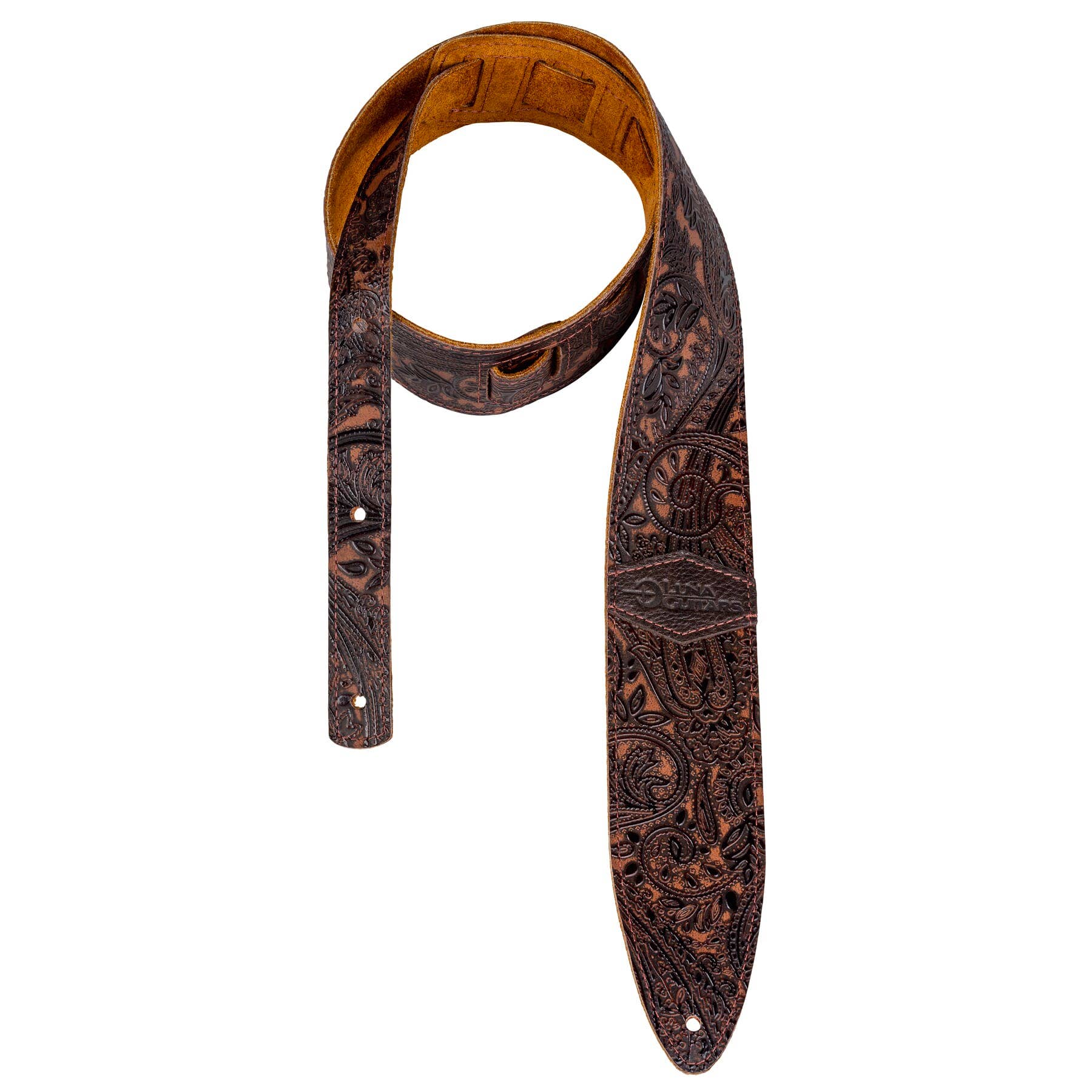 Luna STRAP LUNA LTH SLDR BR Guitar Strap, Leather, Paisley Brown