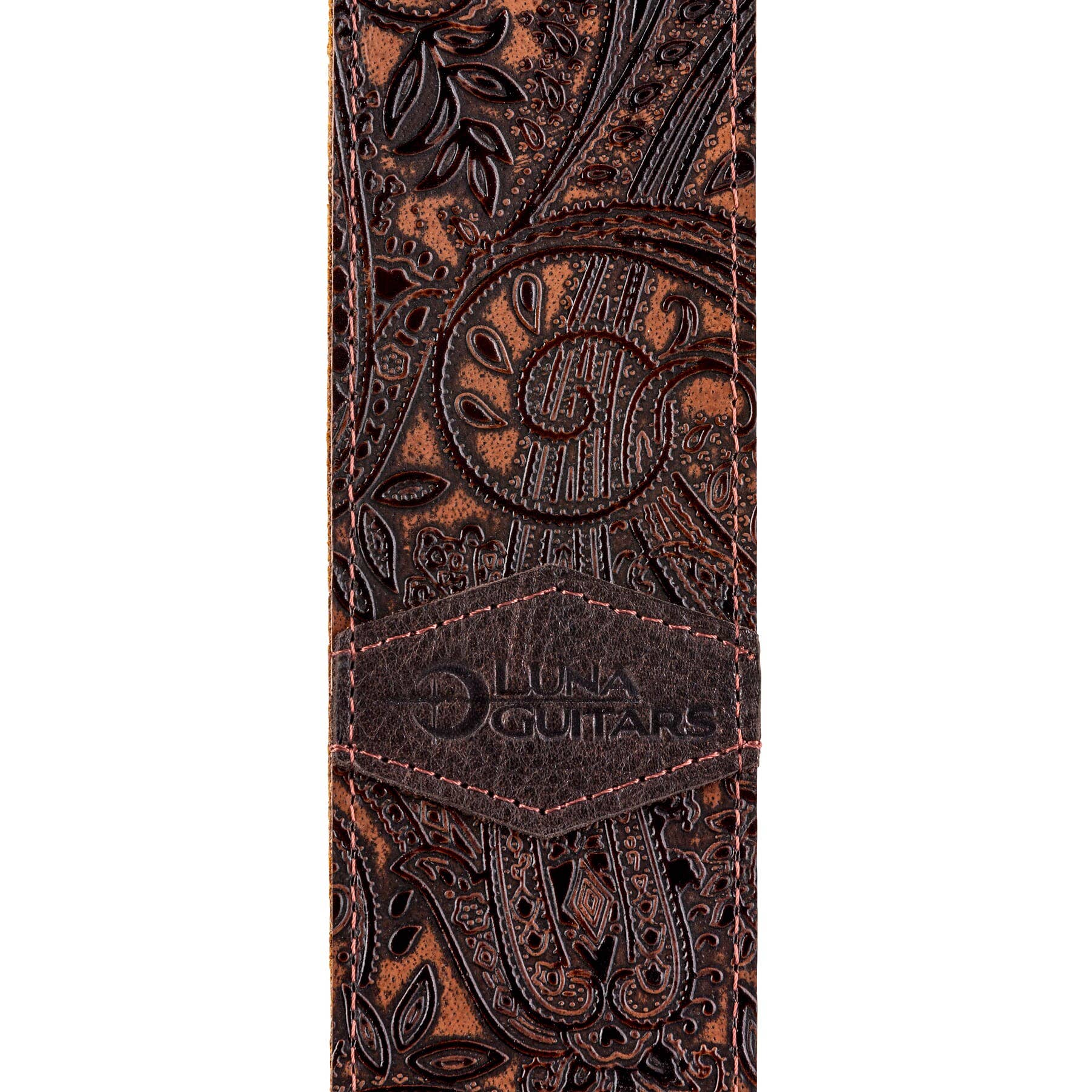 Luna STRAP LUNA LTH SLDR BR Guitar Strap, Leather, Paisley Brown