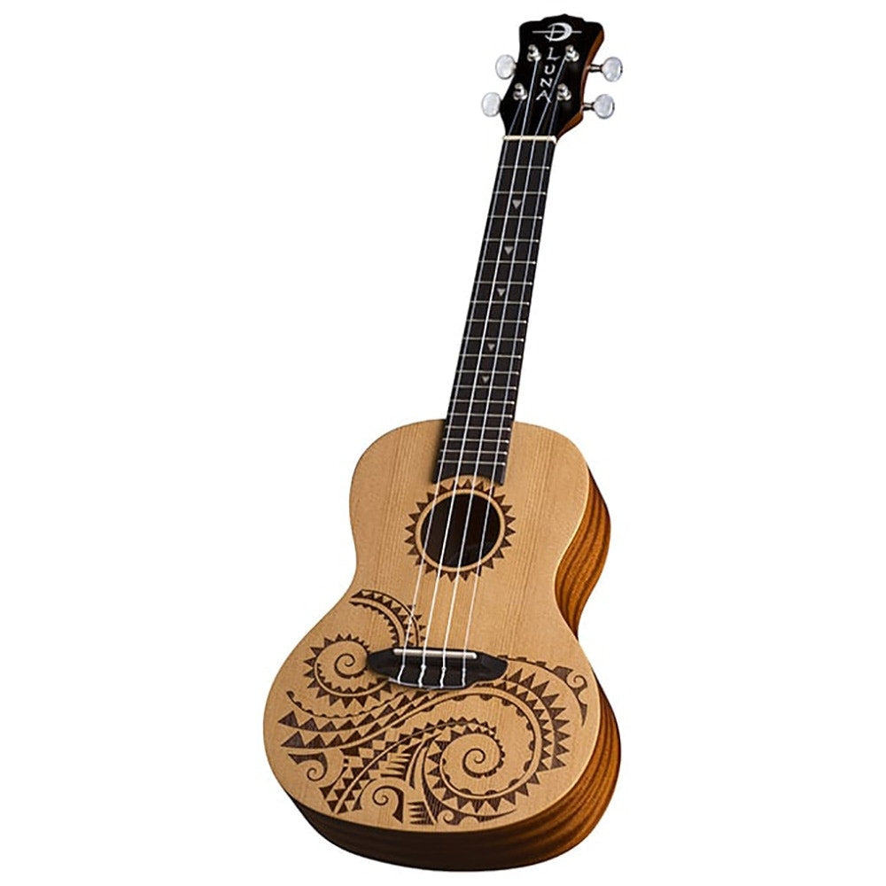Luna UKE TC SPR Uke Tattoo Concert Ukulele, Spruce Top, Gig Bag