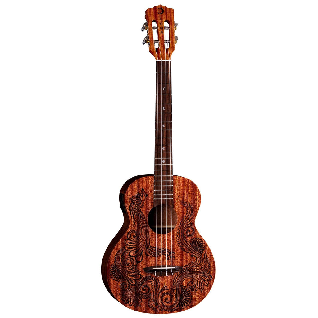 Luna UKE HEN DRA MAH B Uke Henna Dragon Mahogany Baritone Ukulele w/ Preamp