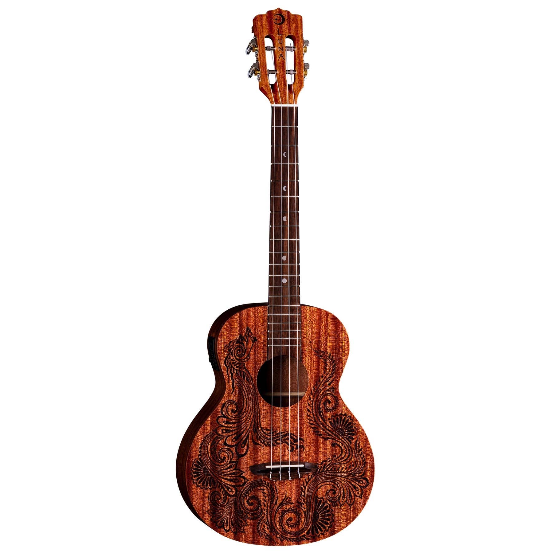 Luna UKE HEN DRA MAH B Uke Henna Dragon Mahogany Baritone Ukulele w/ Preamp