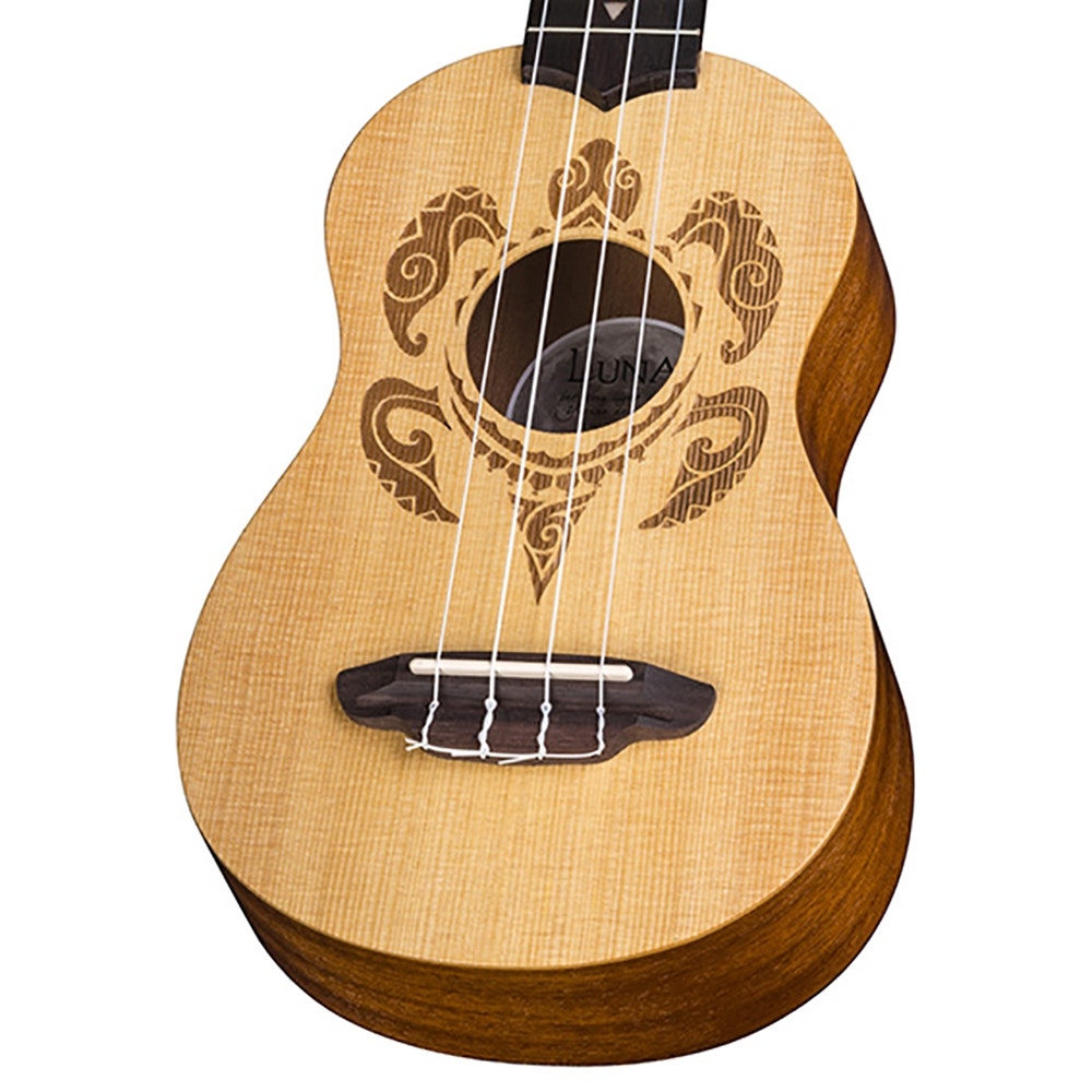Luna Uke HONU Turtle Spruce Ukulele, Soprano, with Gig Bag