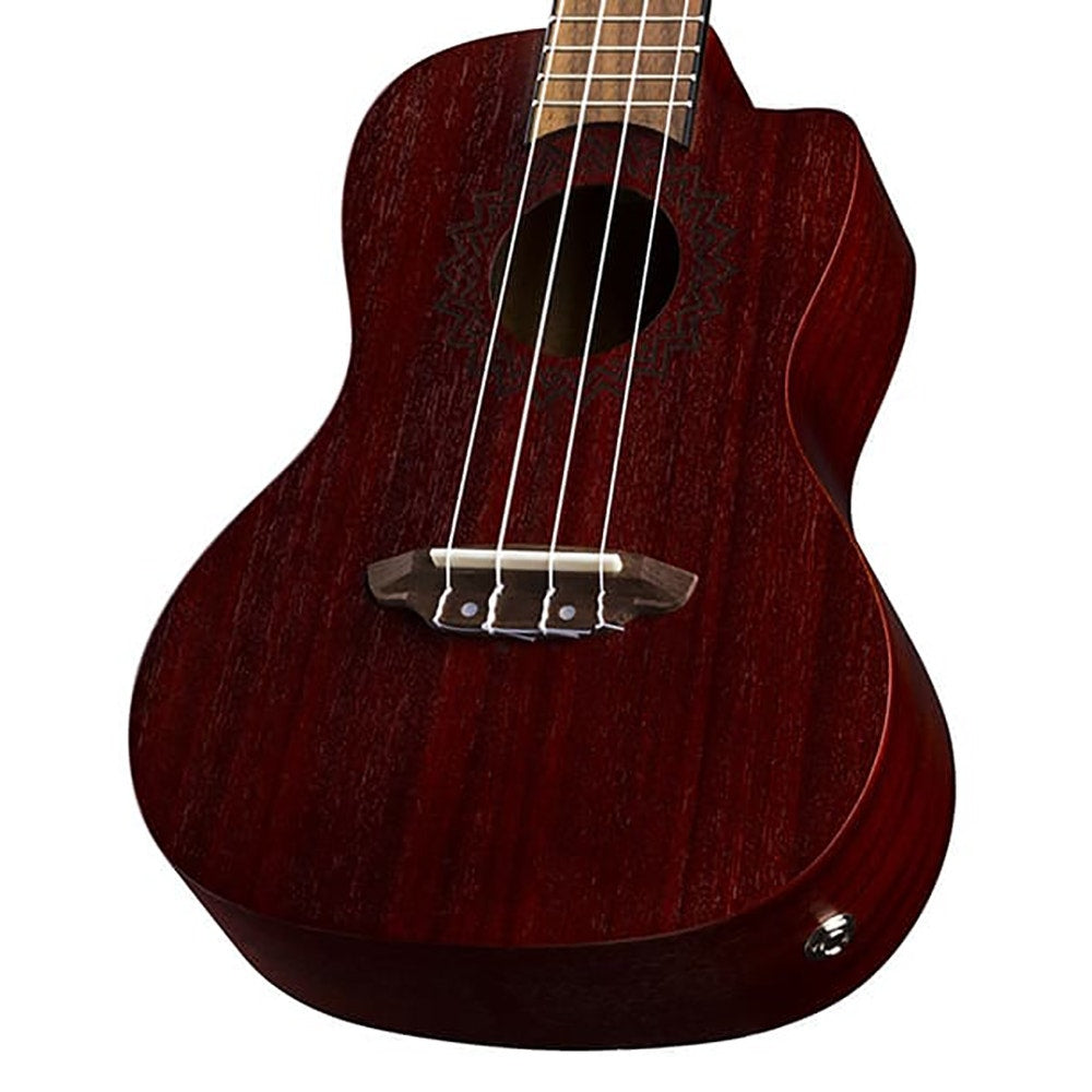 Luna Uke Vintage Mahogany Cutaway Acoustic-Electric Ukulele, Concert - Red Satin