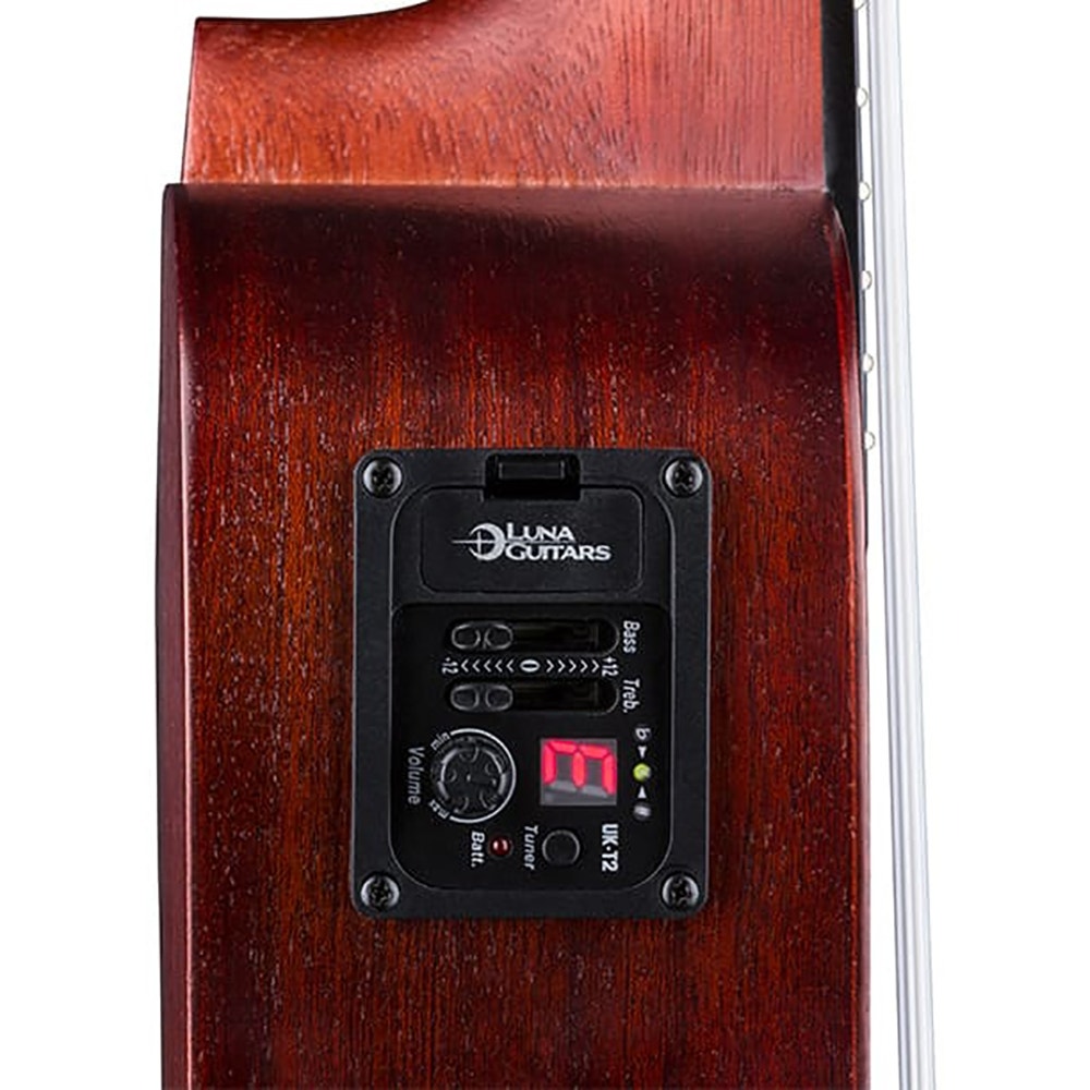 Luna Uke Vintage Mahogany Cutaway Acoustic-Electric Ukulele, Concert - Red Satin