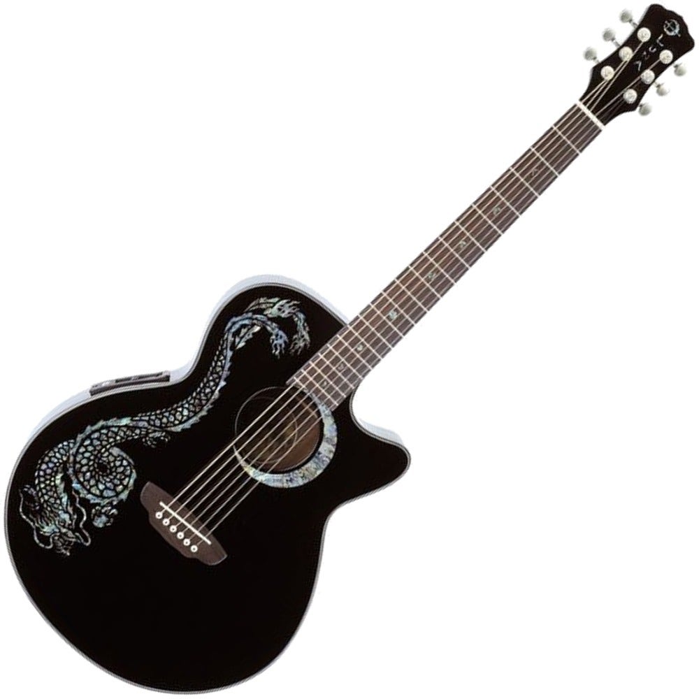 Luna FAU DRA BLK Fauna Series Dragon Inlayed Top Acoustic-Electric Guitar Black Finish
