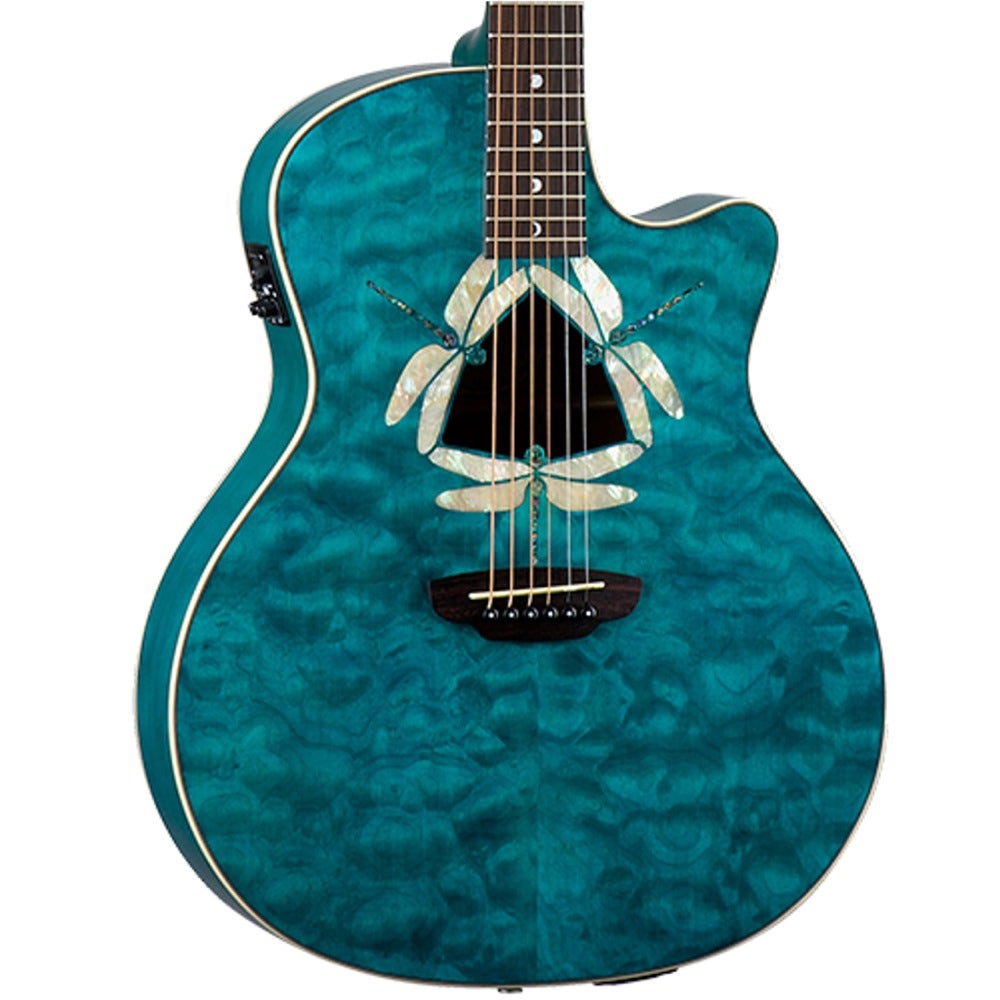 Luna FAU DF QM Fauna Series Dragonfly Quilted Maple Top Acoustic-Electric Guitar Trans Teal Finish