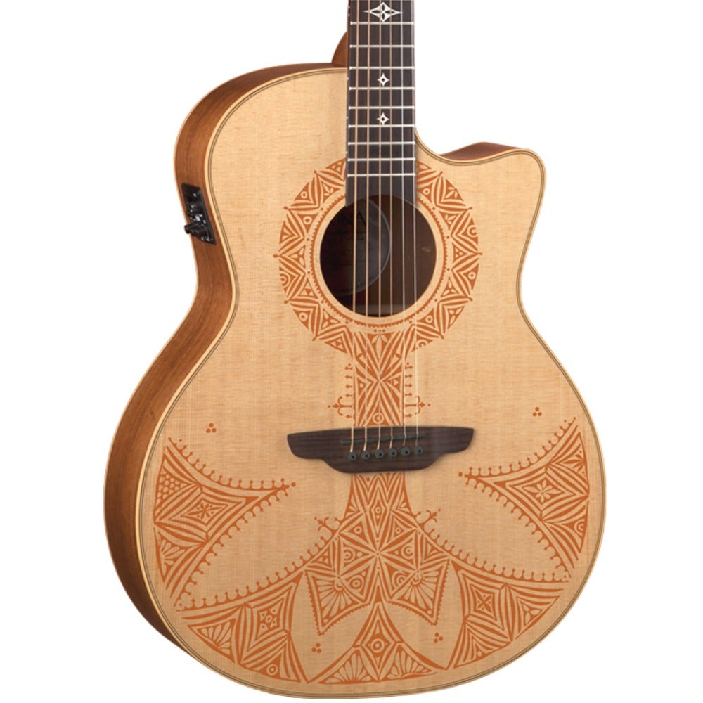 Luna HEN SAH SPR Henna Series Sahara Laser-Etched Spruce Top Acoustic-Electric Guitar
