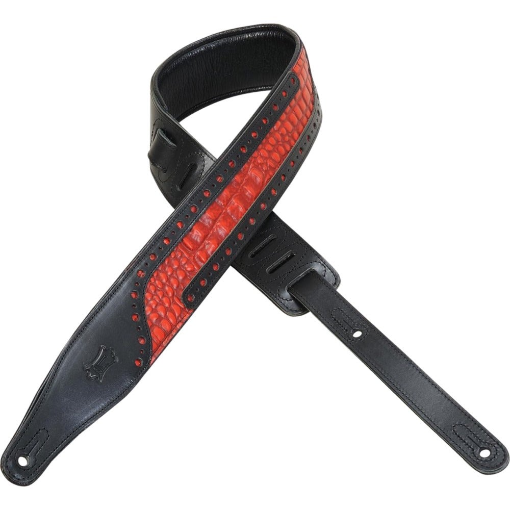 Levy's M17HCR 2-1/2" Veg-Tan Leather Guitar or Bass Strap with Simulated Croc Inlay in Red