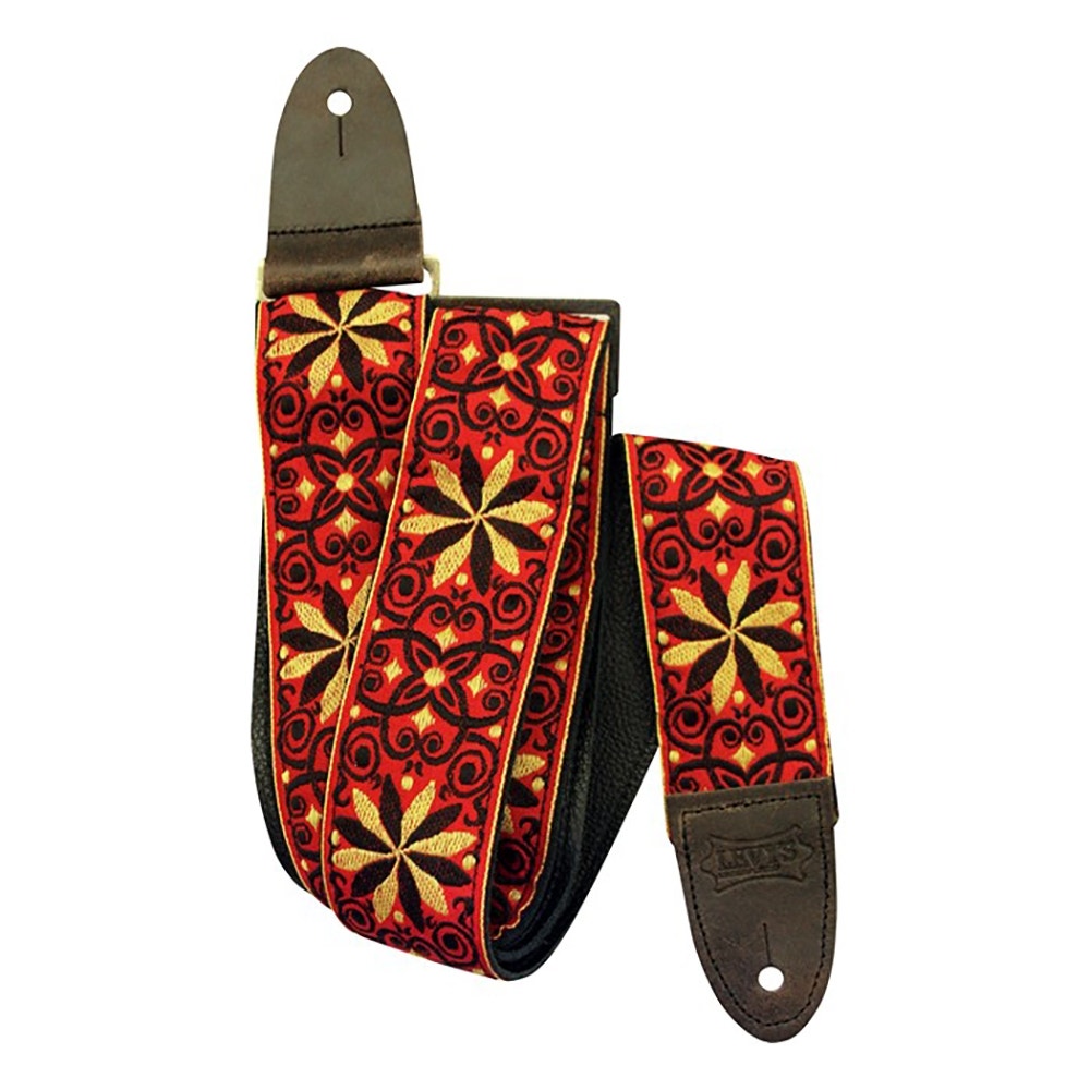 Levy's M8HTV 2" Vintage Hootenanny Jacquard Weave Guitar Strap, Red/Yellow Flowers