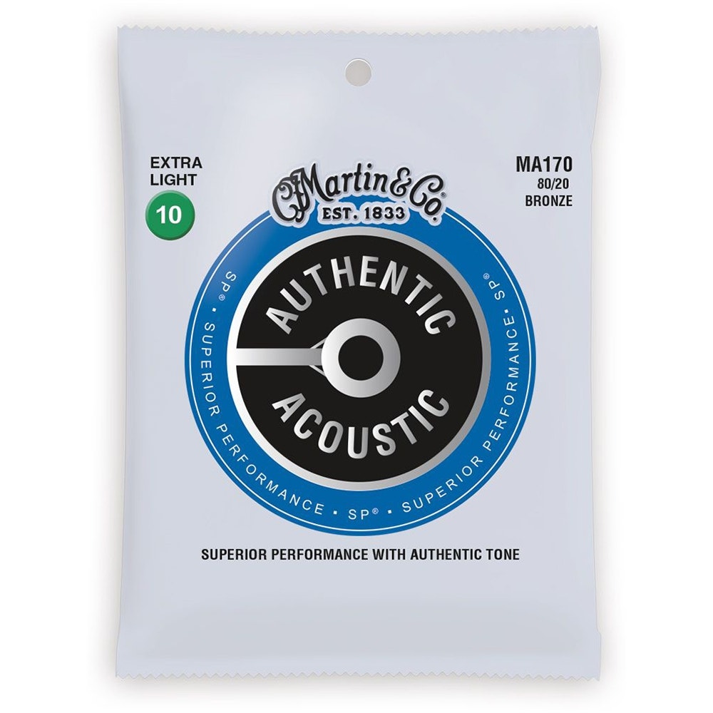 Martin MA170 Authentic Acoustic Guitar Strings, 80/20 Bronze, Extra Light (10-47)