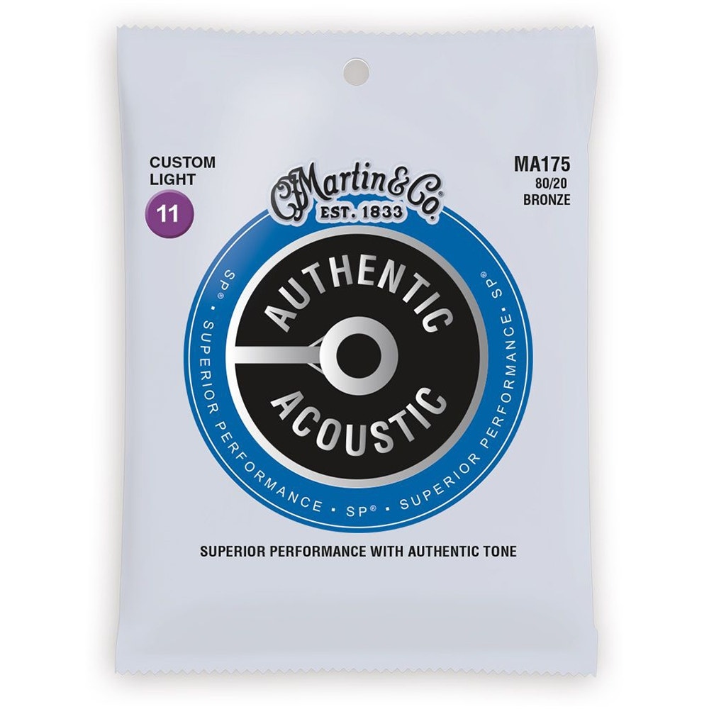 Martin MA175 Authentic Acoustic Guitar Strings, 80/20 Bronze, Custom Light (11-52)
