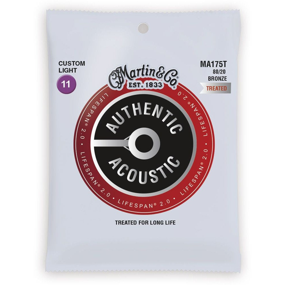 Martin MA175T Lifespan Treated 80/20 Bronze Acoustic Guitar Strings - Custom Light (11-52)