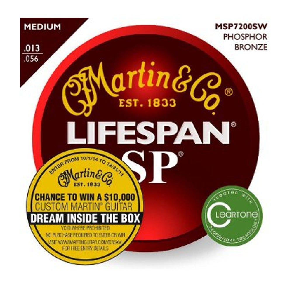 Martin MSP7200SW Phosphor Bronze Cleartone Coated Medium Acoustic Guitar Strings 13-56