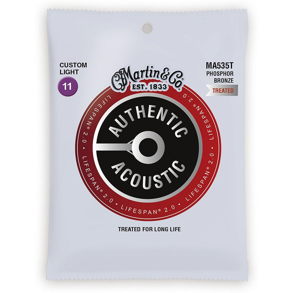 Martin Authentic Lifespan 2.0 Treated Acoustic Guitar Strings - 92/8 Phosphor Bronze Custom Light