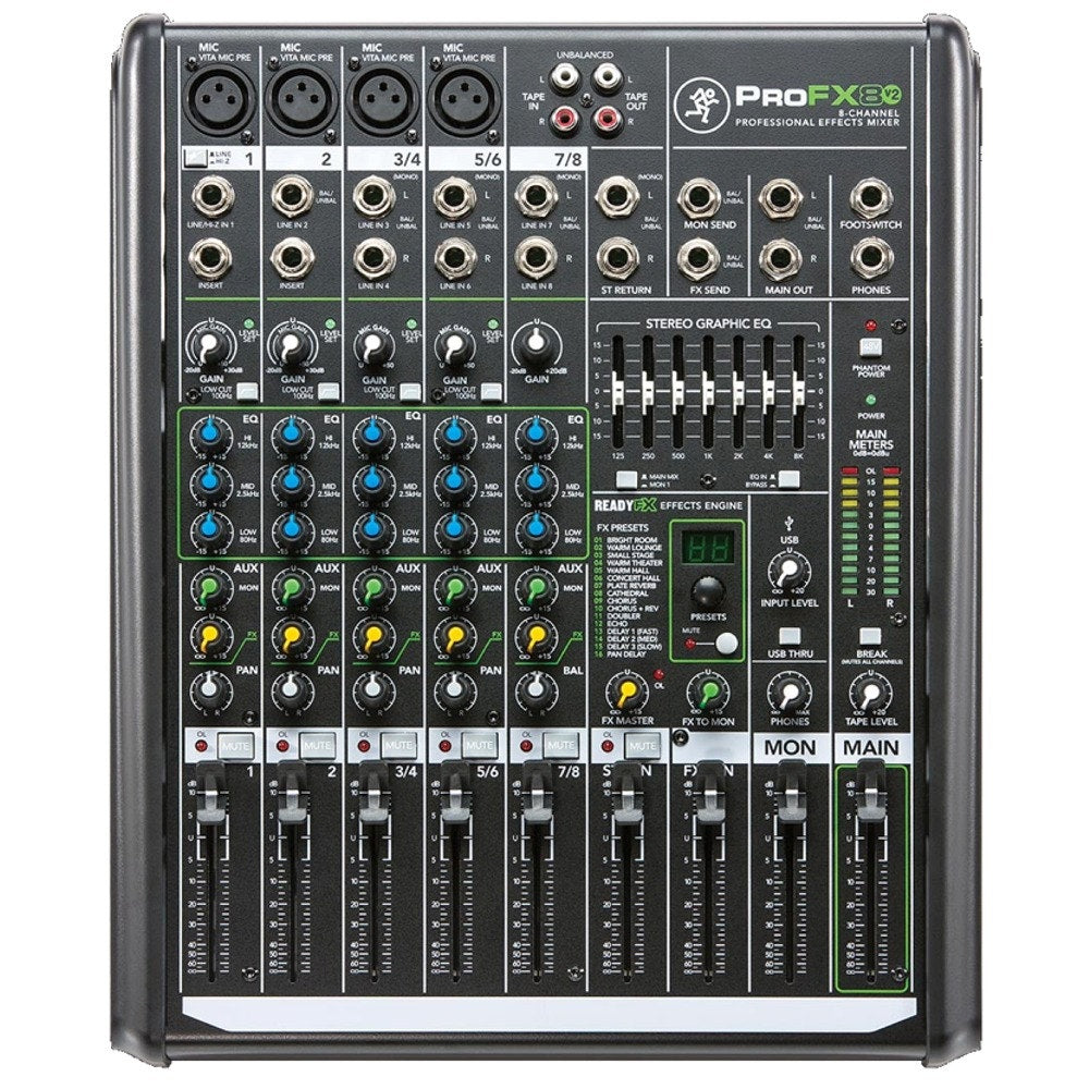 Mackie PROFX8v2 8-Channel Professional Audio Mixer with On-Board FX and USB Interface (Open Box)