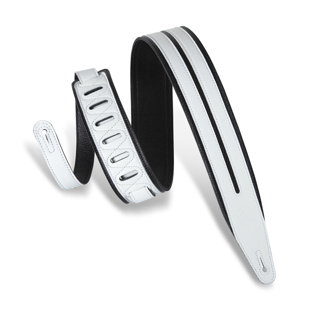 Levy's Leathers MG317DRS-BLK-WHT Rebel Series Double Racing Stripe Guitar Strap