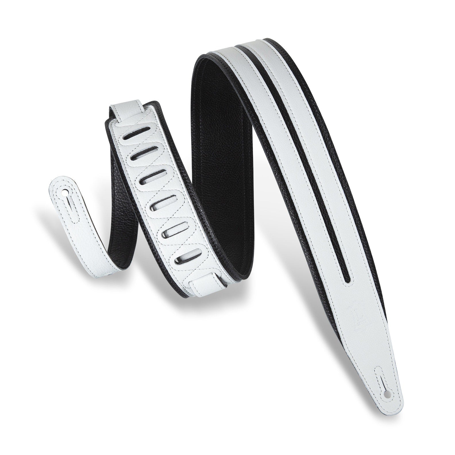 Levy's Leathers MG317DRS-BLK-WHT Rebel Series Double Racing Stripe Guitar Strap