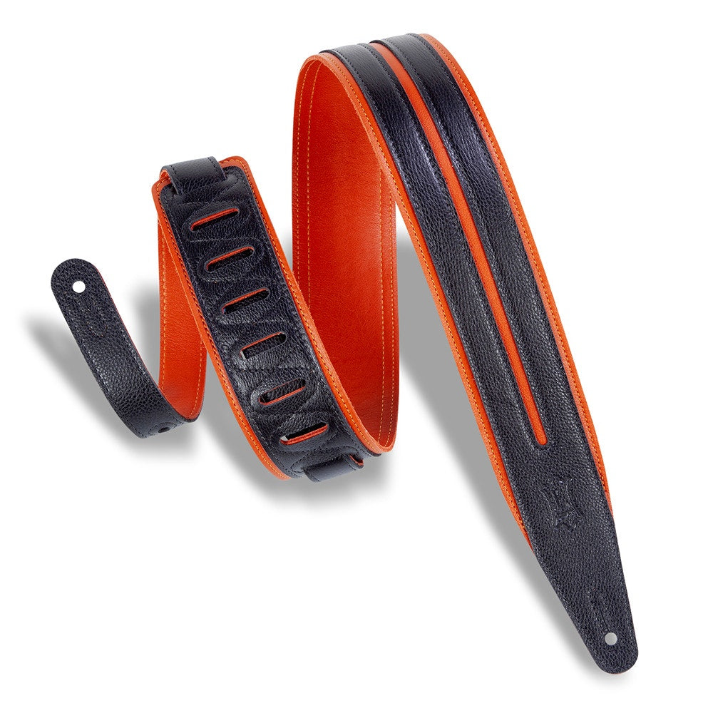 Levy's Leathers MG317DRS-ORG-BLK Rebel Series Double Racing Stripe Guitar Strap