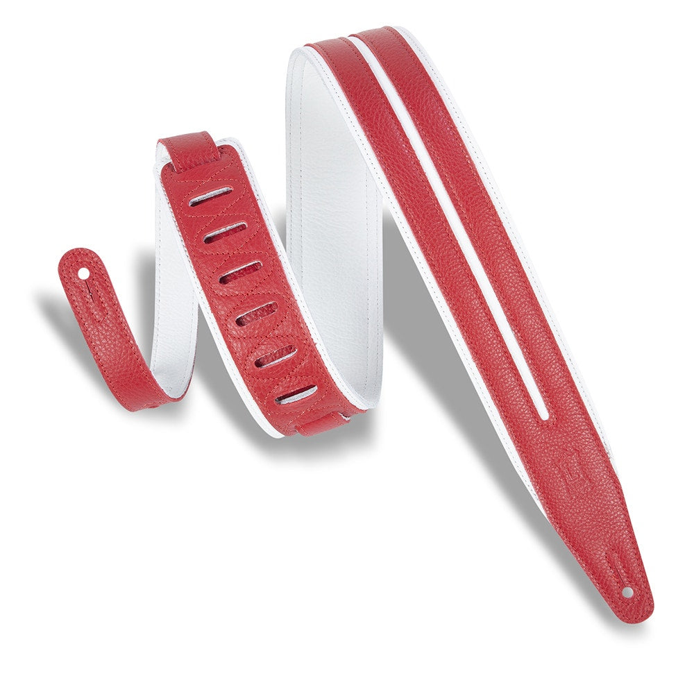 Levy's Leathers MG317DRS-WHT-RED Rebel Series Double Racing Stripe Guitar Strap
