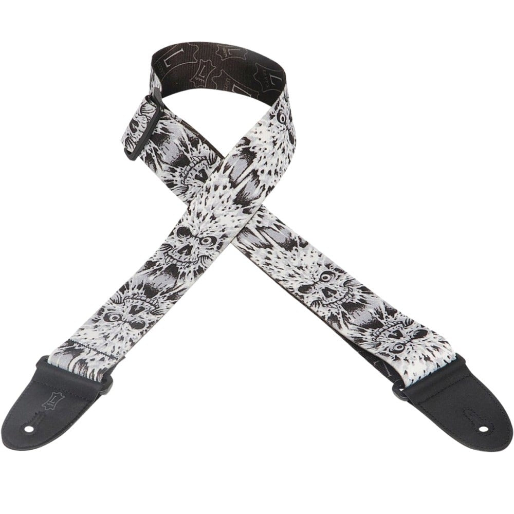 Levy's MP16 2" Polyester Guitar Strap with Black and White Skull Graphic Design