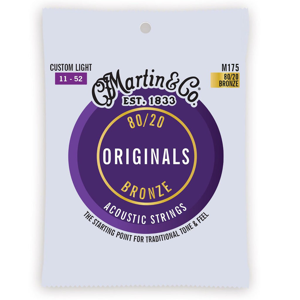 Martin M175 Originals 80/20 Bronze Acoustic Guitar Strings, Custom Light .011 - .052