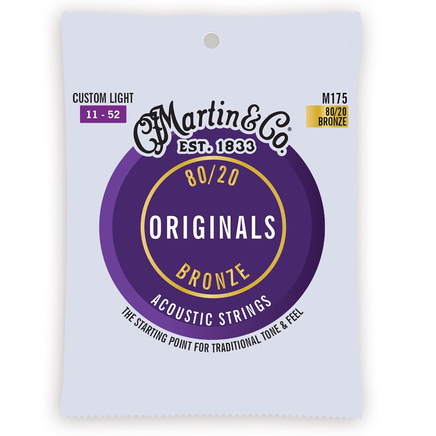 Martin M175 Originals 80/20 Bronze Acoustic Guitar Strings, Custom Light .011 - .052