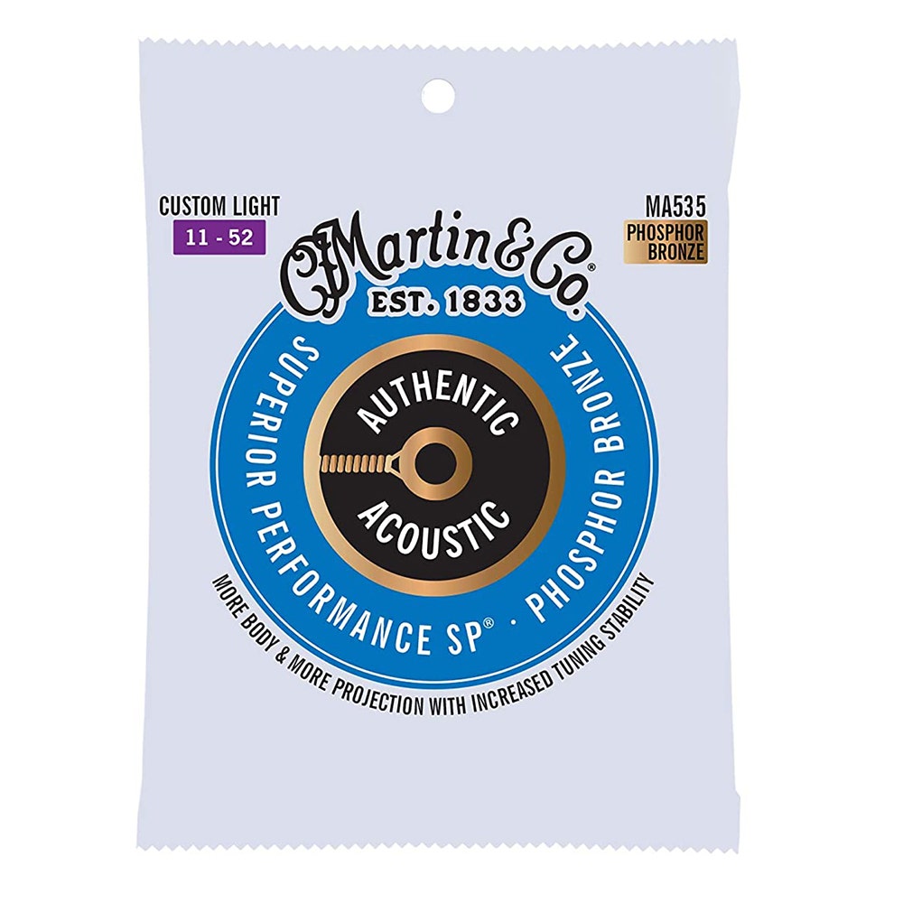 3-Pack of Martin Authentic Acoustic SP MA535 Phosphor Bronze Guitar Strings, Custom Light (11-52)