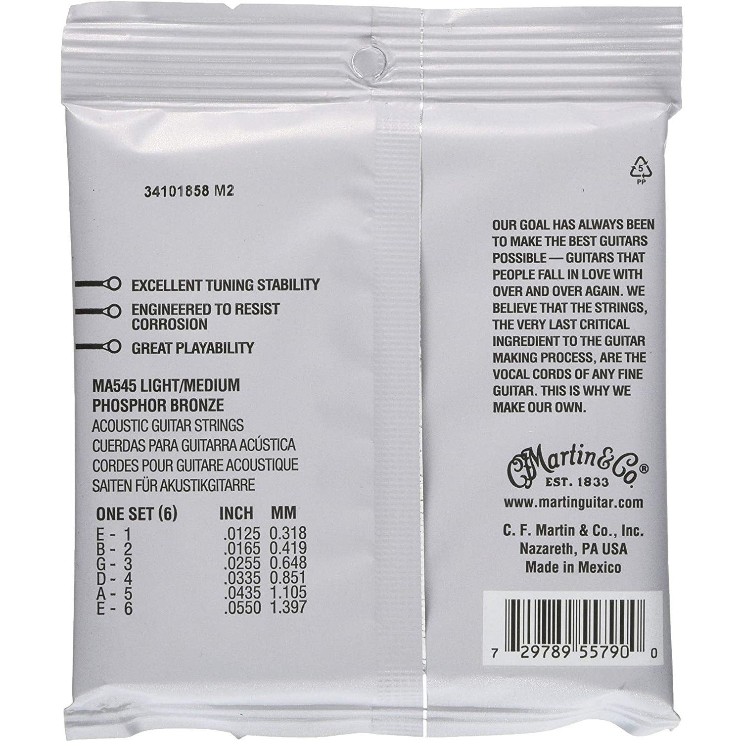 Martin MA545 Authentic Acoustic SP 92/8 Phosphor Bronze Guitar Strings, 12.5-55