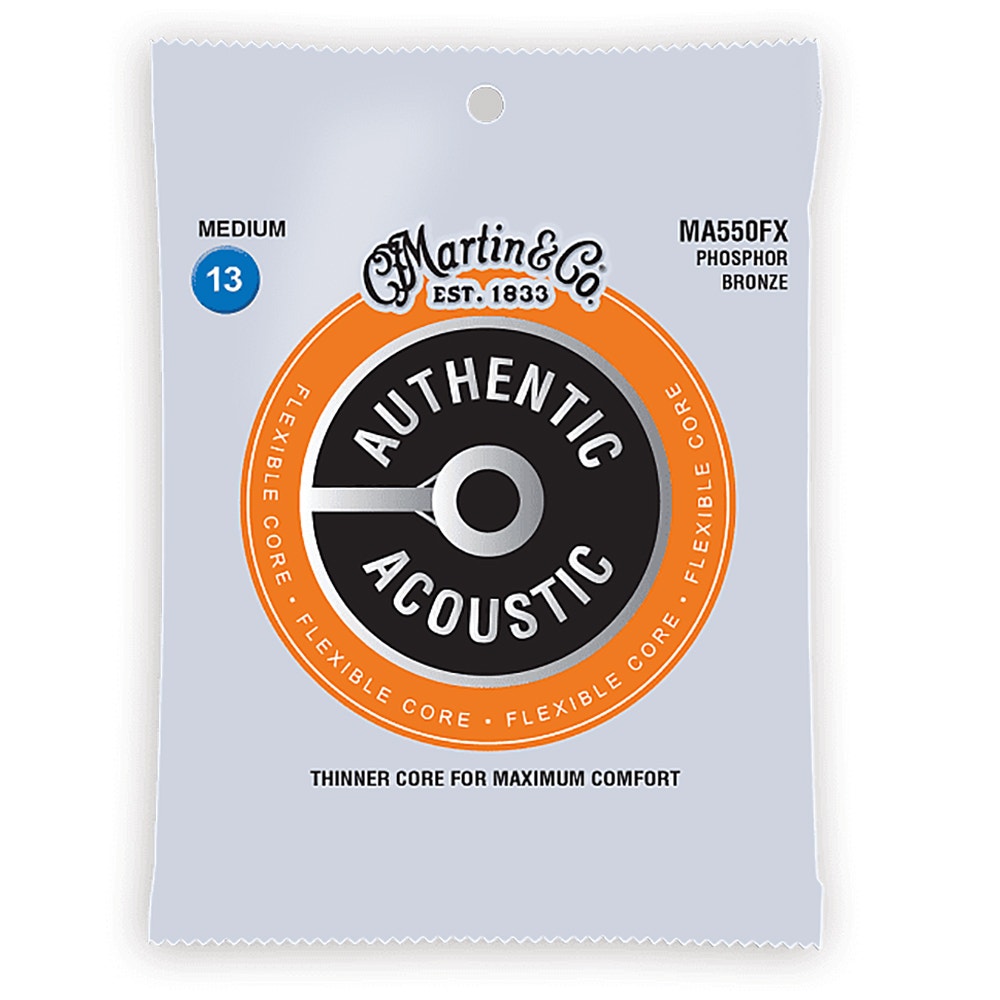 Martin MA550FX Flexible Core Acoustic Guitar Strings, 92/8 Phosphor Bronze, Medium, 13-56