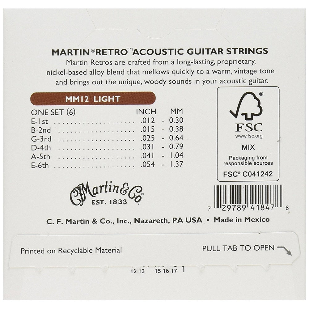 Martin MM12 Retro Acoustic Guitar Strings, Light (12-54)
