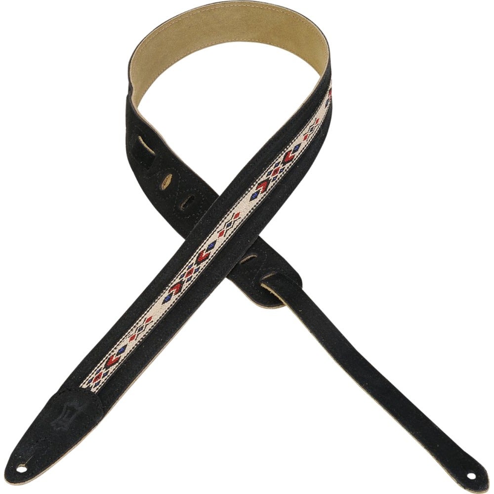 Levy's MSJ1-CPR 1-1/2" Wide Suede Guitar or Bass Strap with Jacquard Applique in Black