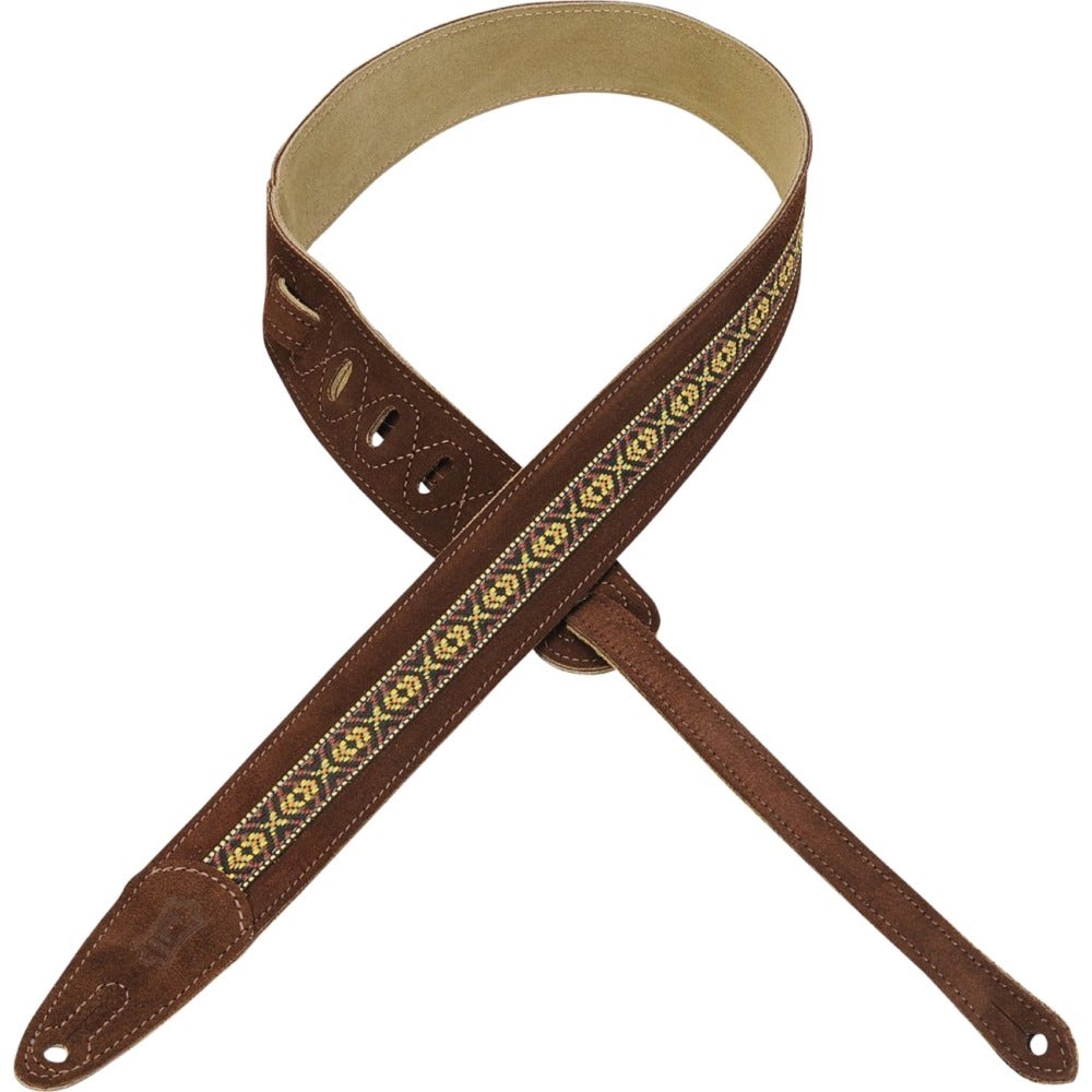 Levy's MSJ1-CPR 1-1/2" Wide Suede Guitar or Bass Strap with Jacquard Applique in Brown