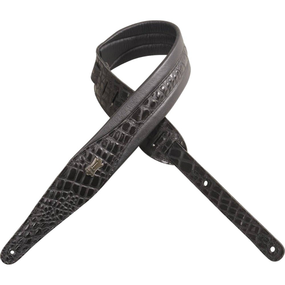 Levy's MSS100CR Black 2-1/2" Imitation Crocodile Leather Guitar or Bass Strap