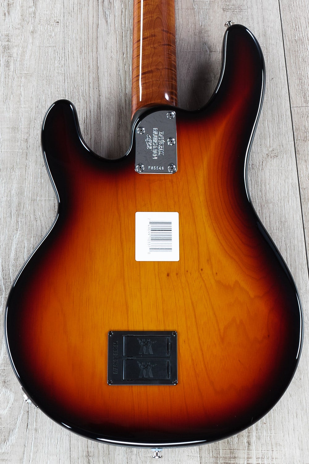 Ernie Ball Music Man BFR Stingray, Fretless Figured Roasted Neck Bass Guitar, Vintage Sierra Burst