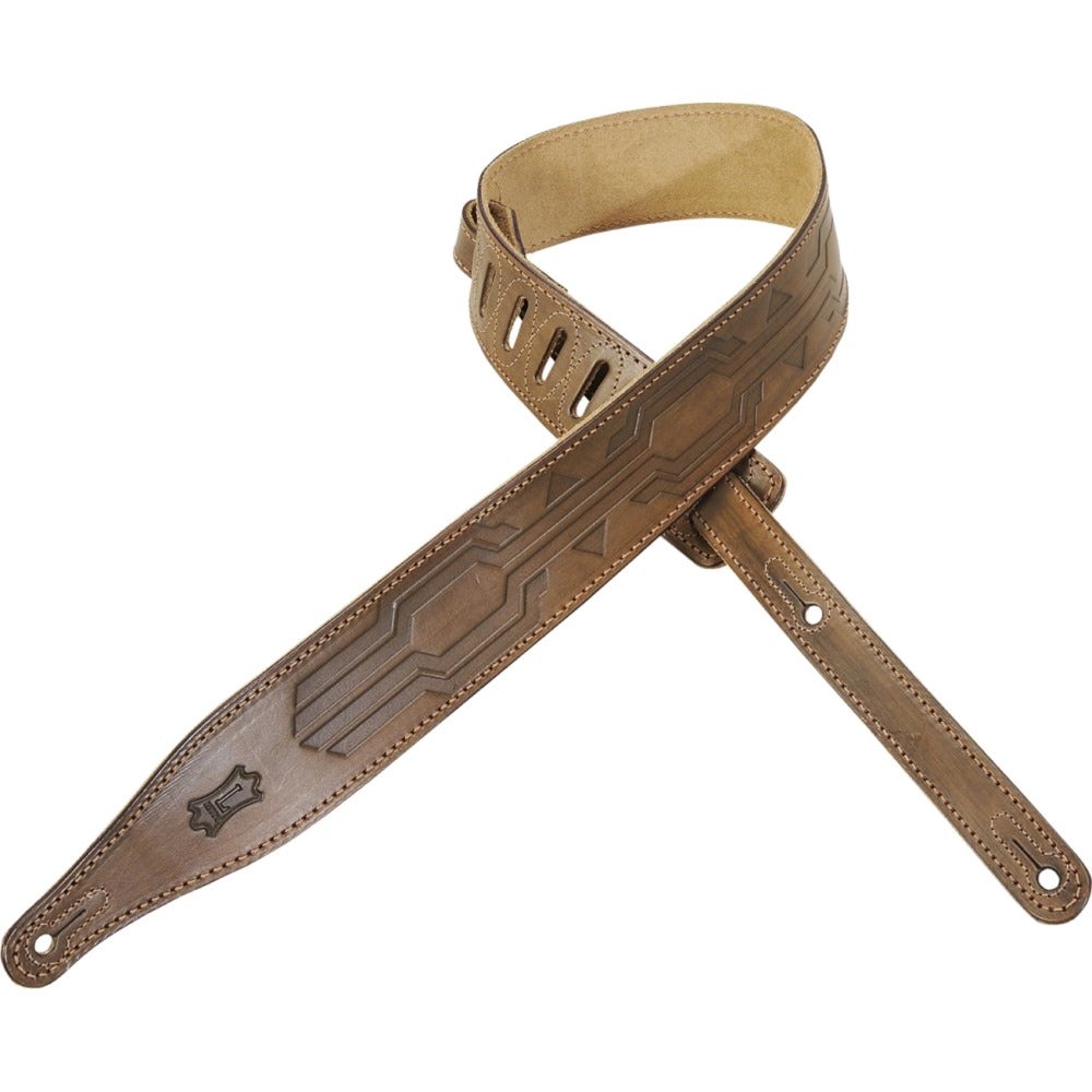 Levy's MV17HD02 2 1/2" Hand Dyed Veg-Tan Leather Guitar Strap Hand Tooled with Suede Backing Burnt Olive
