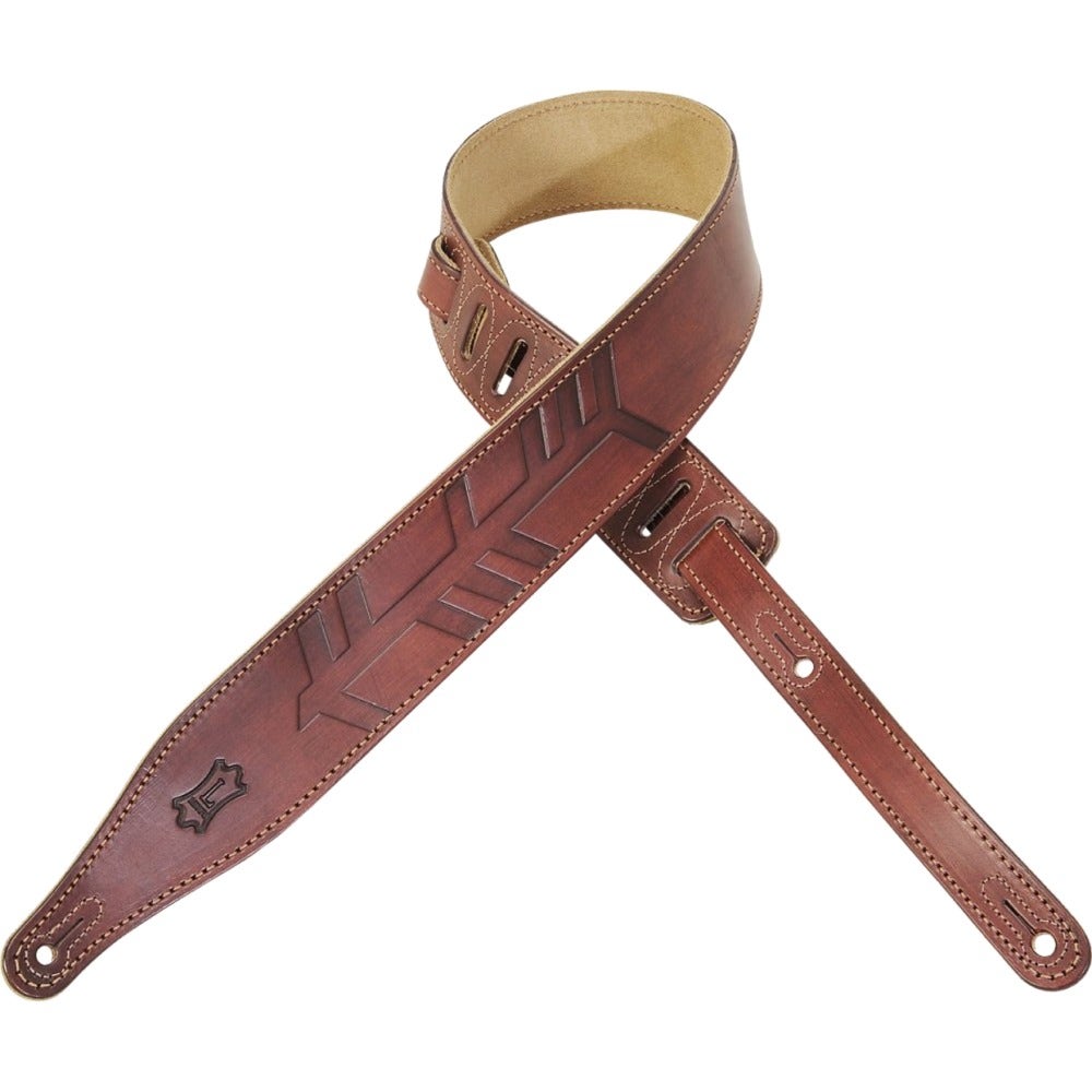 Levy's MV17HD03 2 1/2" Hand Dyed Veg-Tan Leather Guitar Strap Hand Tooled with Suede Backing Burgundy