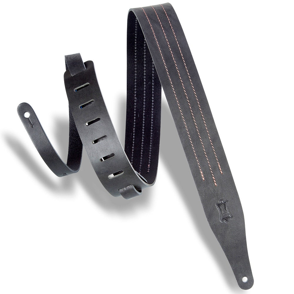 Levy's Leathers MV217TS-BLK-BRN Classics Series Triple Stitch Contrast Guitar Bass Strap, Black and Brown