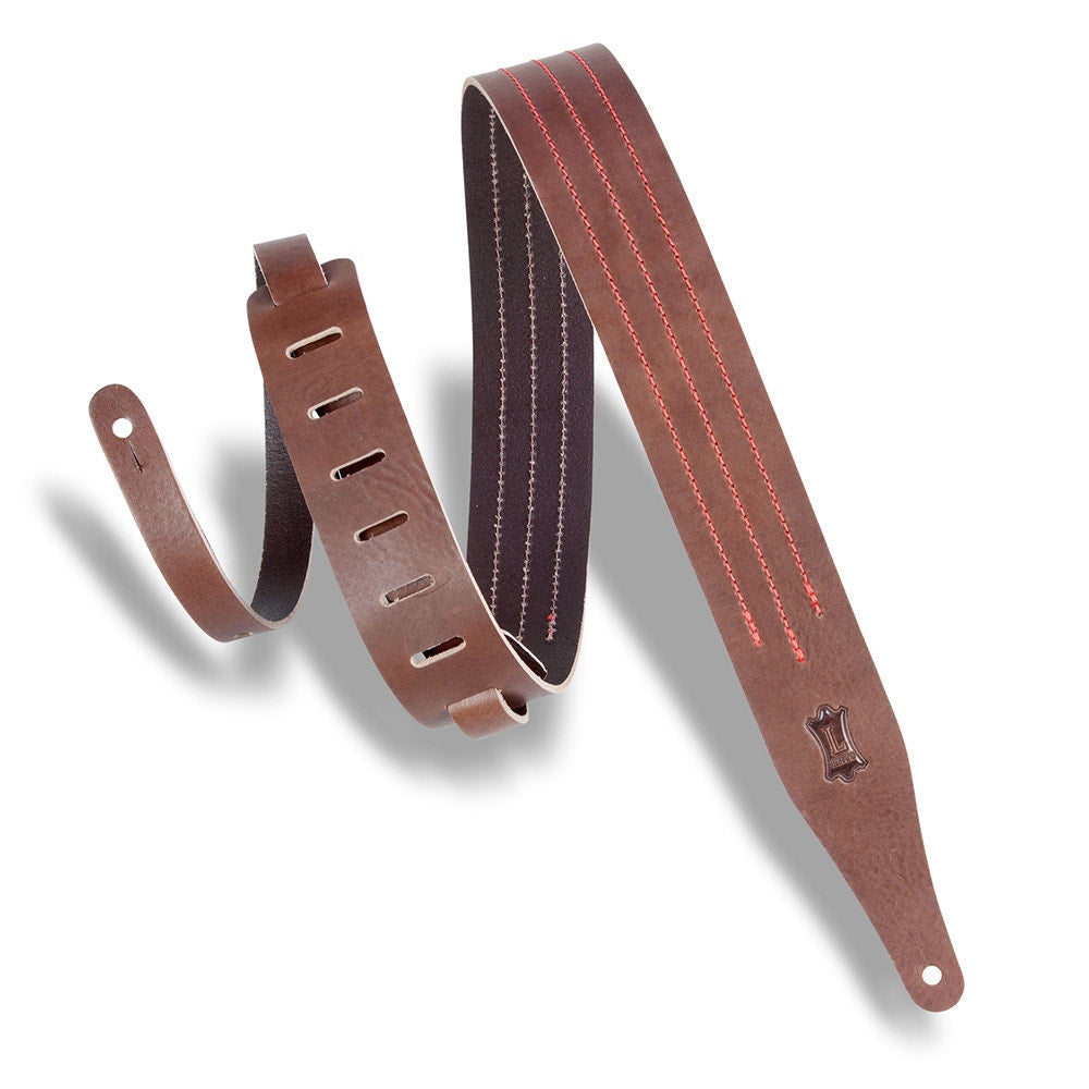 Levy's Leathers MV217TS-BRN-RED Classics Series Triple Stitch Contrast Guitar Strap