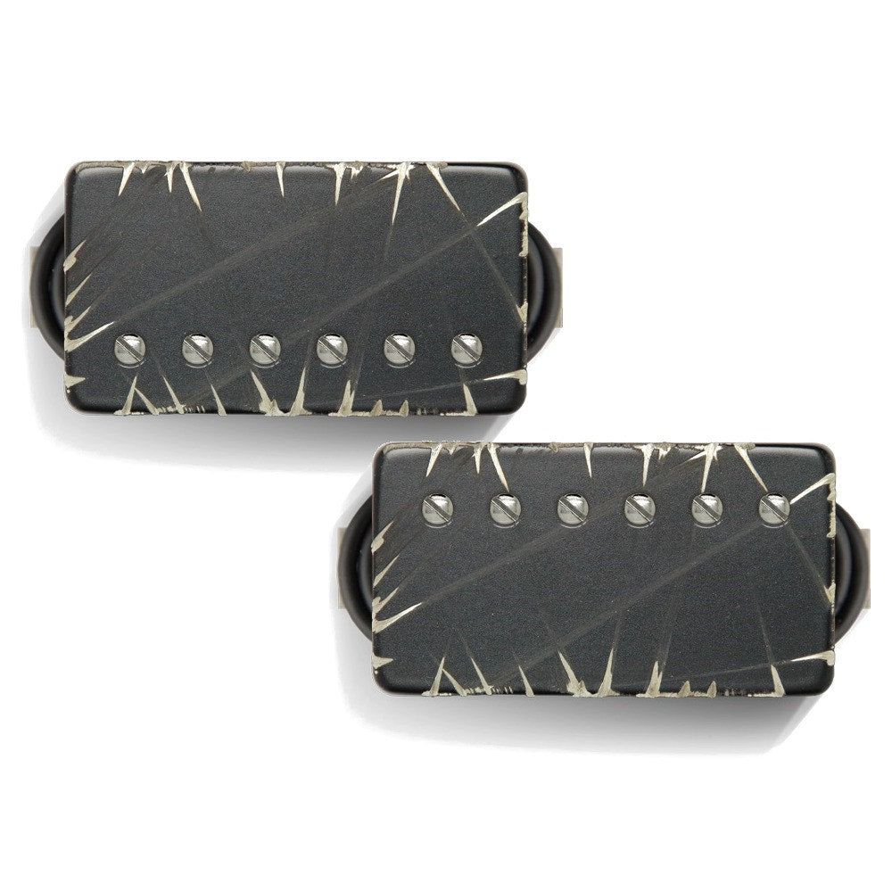 Bare Knuckle Pickups Nailbomb Humbucker Set, Standard Spacing, 4-Conductor, Short Leg, Black Battleworn Covers