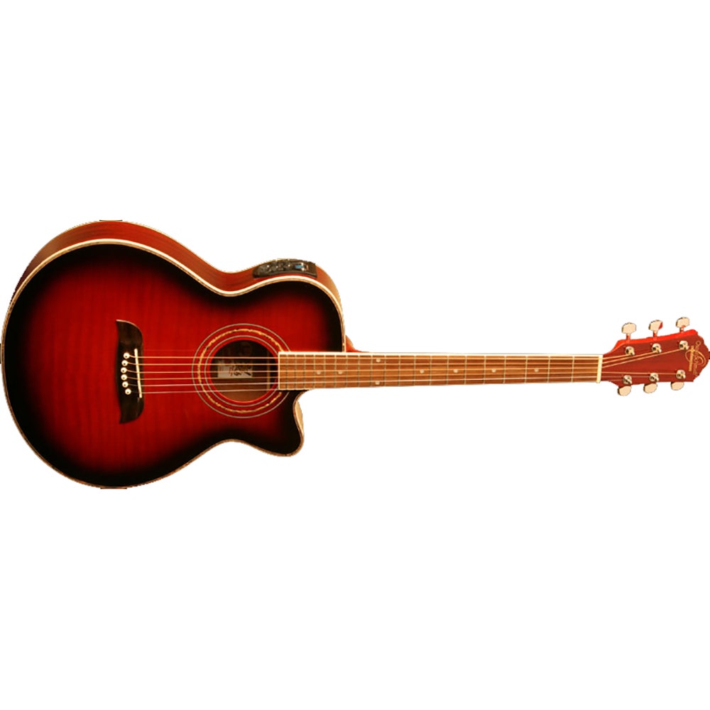 Oscar Schmidt OG10CEFTR Acoustic/Electric Concert Folk Guitar - Trans Flame Red
