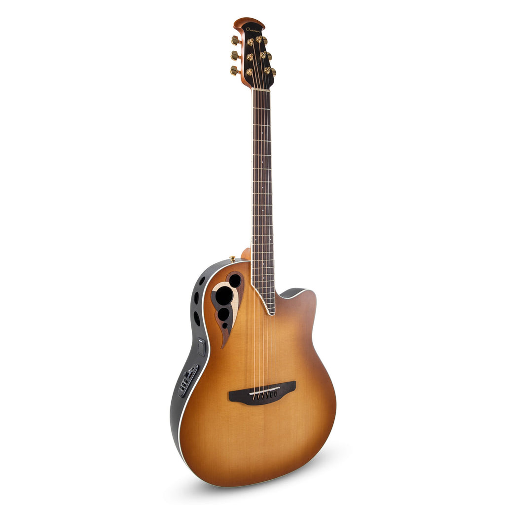 Ovation Celebrity Elite Deluxe CDX40-PB-G Acoustic-Electric Guitar, Solid Spruce Top, Peach Burst Satin