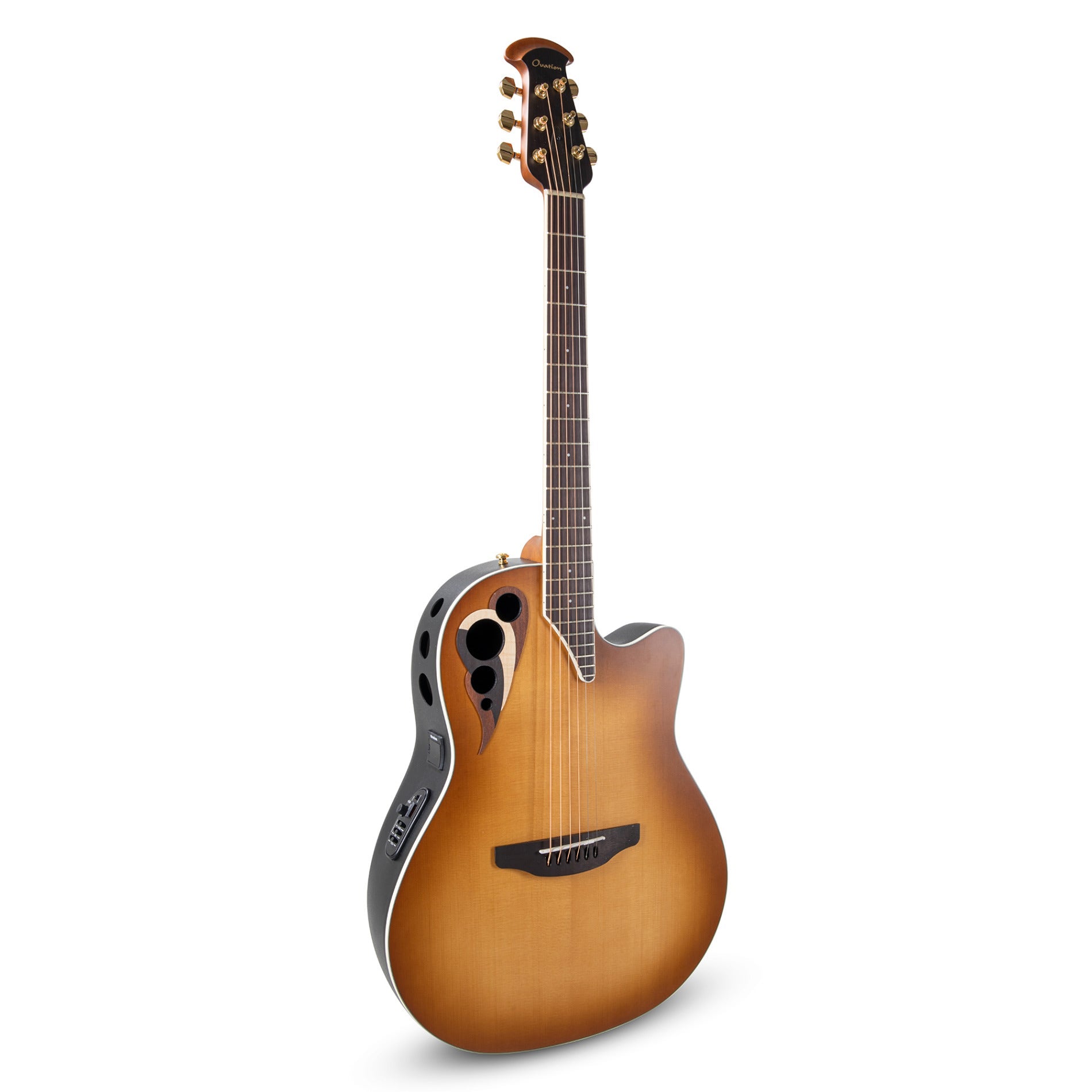 Ovation Celebrity Elite Deluxe CDX40-PB-G Acoustic-Electric Guitar, Solid Spruce Top, Peach Burst Satin