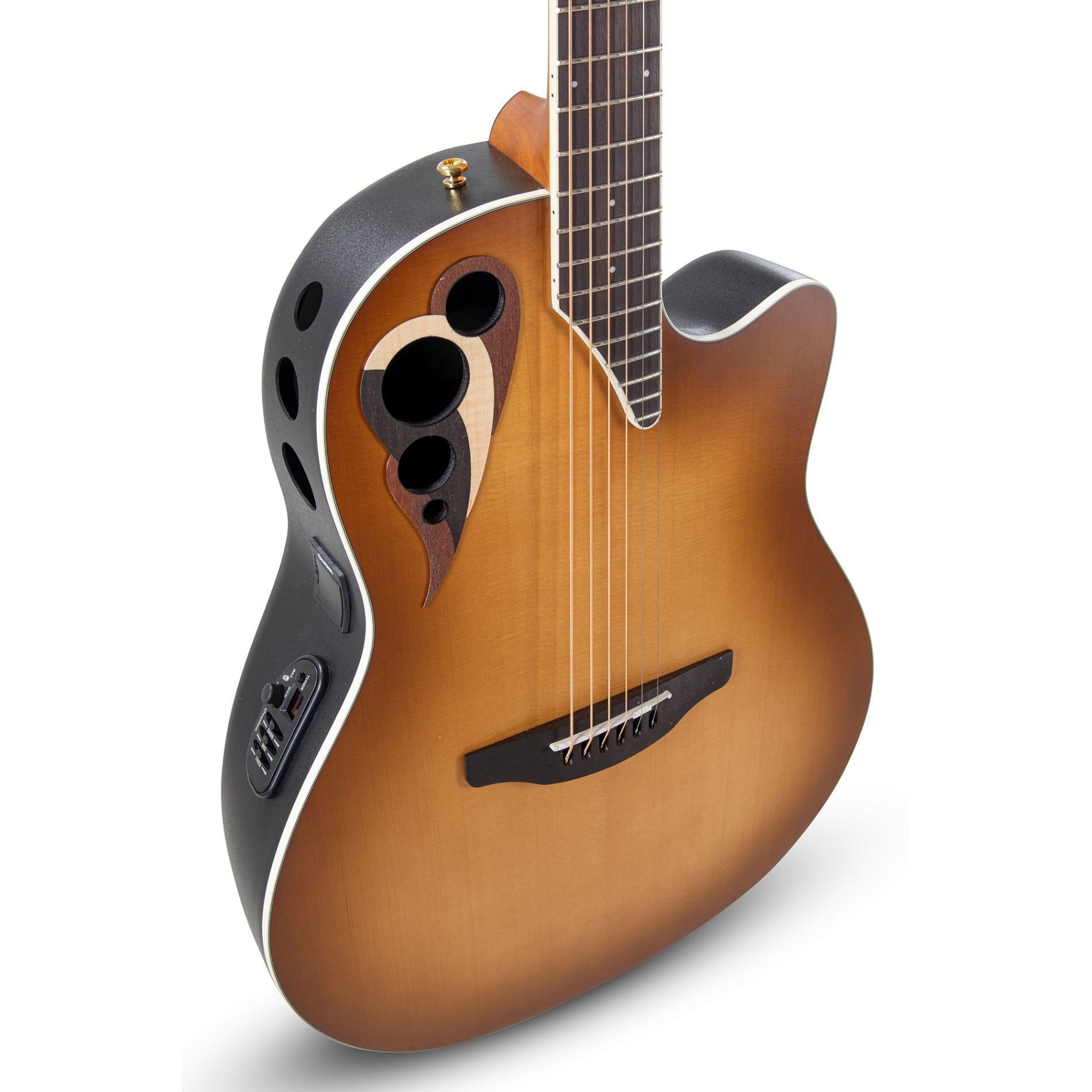 Ovation Celebrity Elite Deluxe CDX40-PB-G Acoustic-Electric Guitar, Solid Spruce Top, Peach Burst Satin