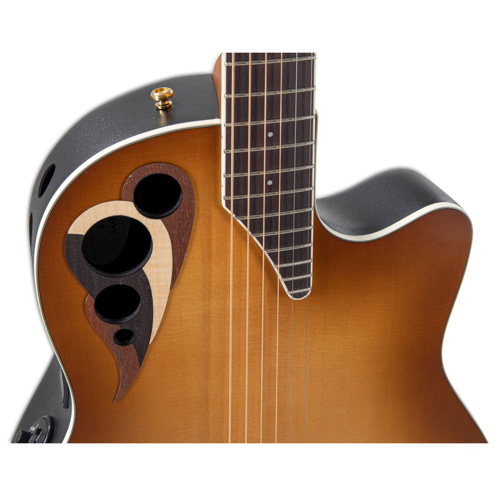 Ovation Celebrity Elite Deluxe CDX40-PB-G Acoustic-Electric Guitar, Solid Spruce Top, Peach Burst Satin