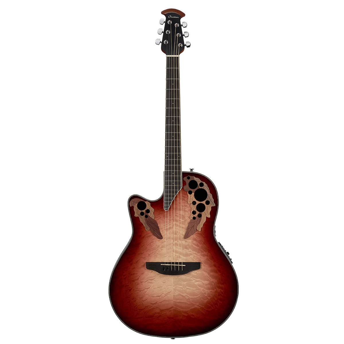 Ovation CE44LX-1R Celebrity Elite Exotic Mid Depth Left Handed Acoustic Electric Guitar, Ruby Red Burst