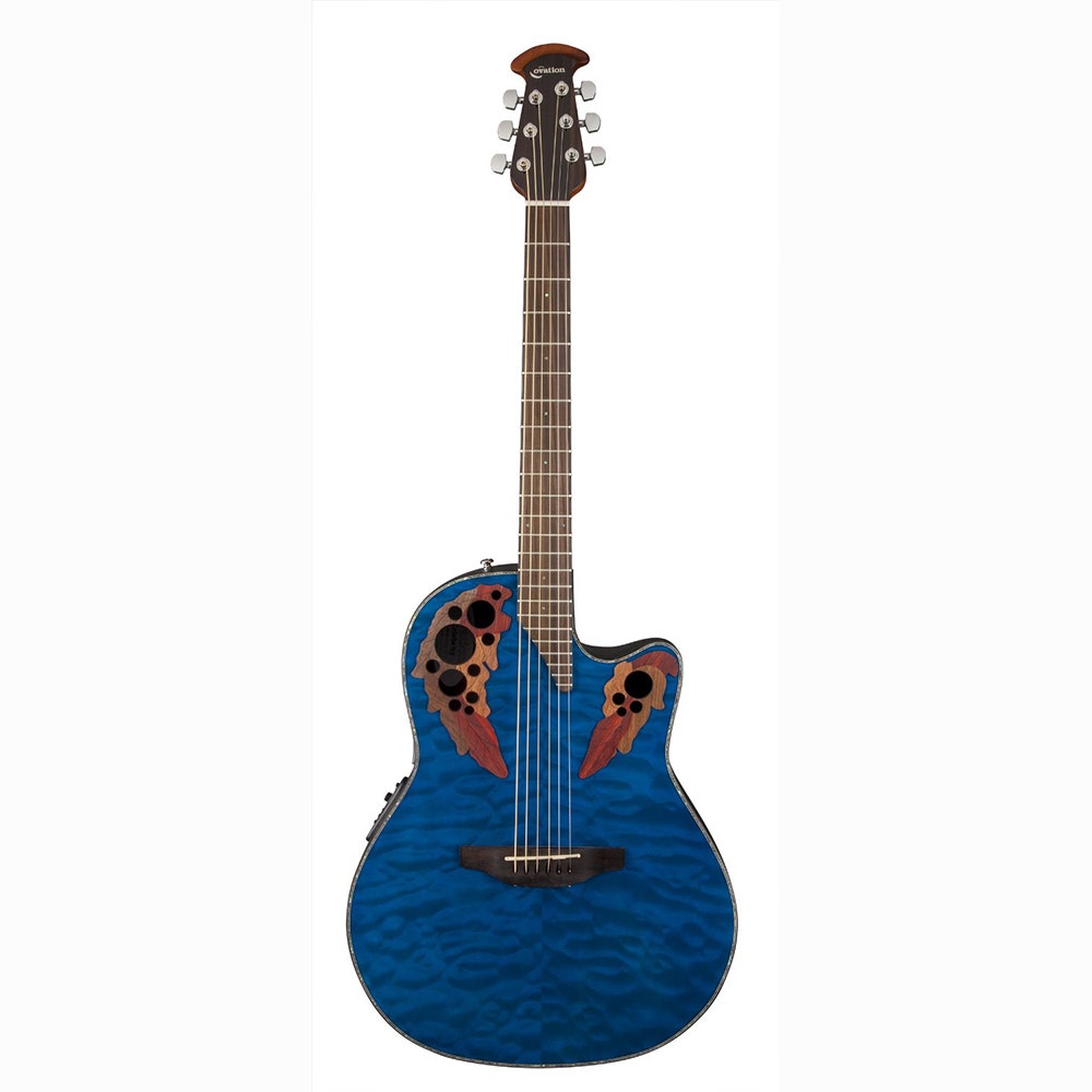Ovation CE44P-8TQ Celebrity Elite Plus 44 Acoustic/Electric Guitar in Transparent Blue Quilt Maple