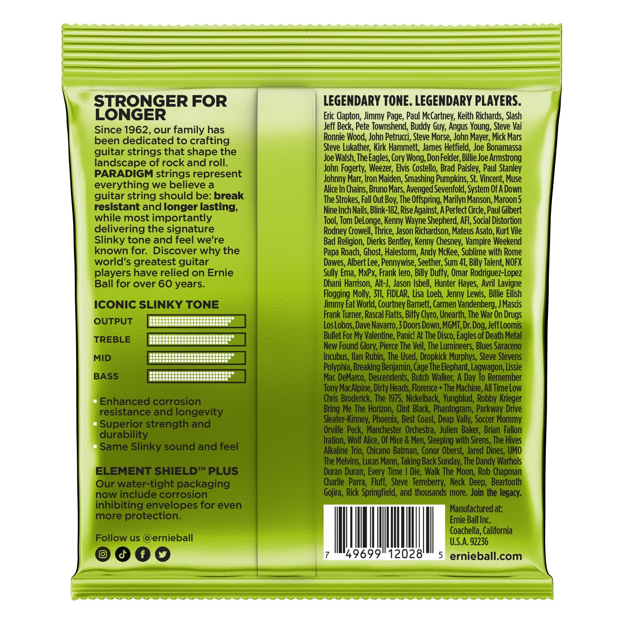 Ernie Ball 2028 Paradigm Electric Guitar Strings, Regular Slinky 7-String (10-56)